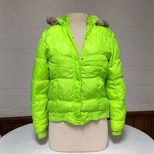 Girls green Justice hooded puffer Coat, Sz 14